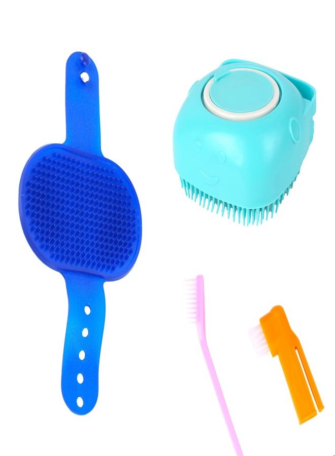 مجموعة فرش للعناية بالحيوانات الأليفة للكلاب، مصنوعة من السيليكون الناعم والبلاستيك، ألوان زرقاء وفيروزية، فرش متعددة الأغراض للاستحمام والتدليك (عبوة من 3 قطع) - Image 1